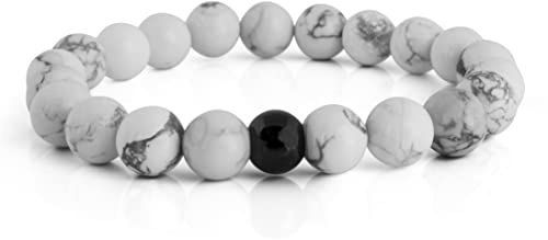 Akitsune Globae Perlen-Armband | Armschmuck Damen Herren Beads Halbedelstein Spirituell Energie Stein - Mattschwarz Onyx - 18cm