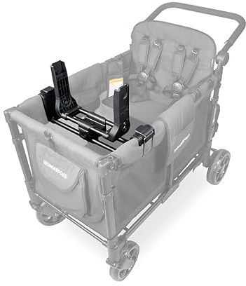 WonderFold KinderVan W2 Serie Autositz-Adapter: Sichere Befestigung der Babyschale für Baby und ein Kind auf der gegenüberliegenden Bank.