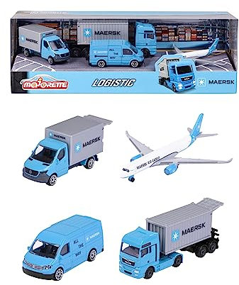 Majorette 212057290Y06 - Maersk 4-Pack Presentförpackning - Maersk Transportfordon i Metall med Frihjul, Från 3 år