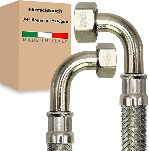 Flexschlauch ÜM-BOGEN x ÜM-BOGEN Edelstahl Panzerschlauch Anschlußschlauch Sanitär Armaturenschlauch Hauswasserwerk Made in Italy (3/4 x 1 - 1200 mm)