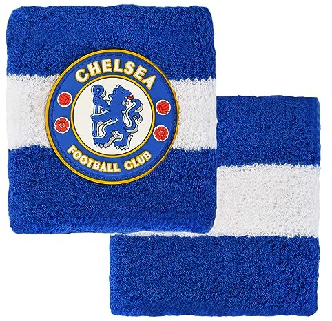 Hy-Pro Chelsea F.C. Baumwollarmband, offizielles Lizenzprodukt, Blau, 2 Stück, Schweißband, Kinder, Erwachsene, Unisex, feuchtigkeitsableitende Schweißbänder, Fußball, Laufen, Sport, Fitnessstudio,