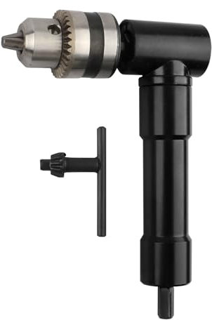 AOKLIT Right Angle Drill Adapter, 8mm Hex Shank 90 degree Right Angle Drill Attachment with 3/8 Keyed Chuck Power Tool Accessory