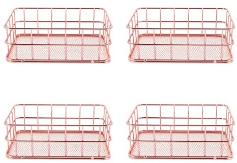 Niniang 4 x Aufbewahrungskorb aus Metall, Draht, Raum, Make-up, Organizer, Rosa, Gold, Bürste, Stifthalter, Metallgitter, Toilette, Badezimmer, Aufbewahrungskorb