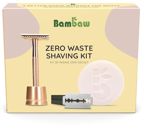 Bambaw Kit de Afeitado para Mujer – Maquinilla de Afeitar Clasica con Soporte Afeitado, 10 Hojas de Afeitar y Jabón Afeitar de Albaricoque, Set Regalo Mujer