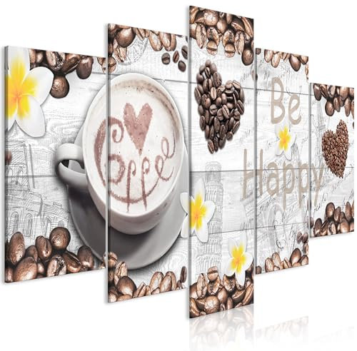 decomonkey Bilder Kaffee Coffee 200x100 cm 5 Teilig Leinwandbilder Bild auf Leinwand Vlies Wandbild Kunstdruck Wanddeko Wand Wohnzimmer Wanddekoration Küche Kaffeebohnen Kaffeemaschine Kaffeetasse