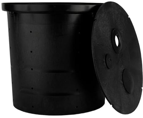 Crawl Space DIY Sump Pump Basin with Lid, 15 Gallon Perforated Sump Basin Bucket, Pre-Drilled Drainage Holes for Crawl Space, Yard & Foundation Drainage, 18” Tall