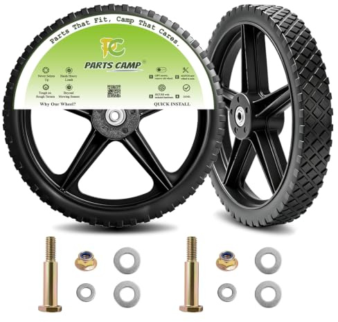 Parts Camp Lawn Mower Wheels Set 12 12 x 1.75 Spoke Plastic Wheel and Tyre for Push Mower Pressure Washer Garden Trolley Air Compressor Wheelbarrow Hand Truck Generator Dolly
