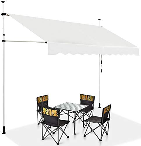 COSTWAY 3M/3.5M/4M Telescopic Canopy, Retractable & Adjustable Outdoor Clamp Awning with Crank Handle, Garden Patio Balcony Window Sunshade Shelter (350 x 120 cm, Beige)