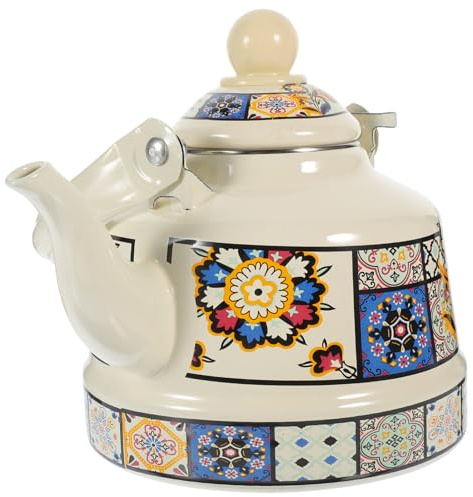 Luxshiny Retro Enamel Tea Kettle 1.1L Stovetop Water Kettle with Heat-Resistant Handle Even Heat Distribution Classic Vintage Design for Gas and Electric Hobs