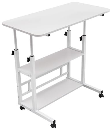 Höhenverstellbarer Schreibtisch 80 * 40cm, Laptoptisch mit Rädern Schreibtisch Steh-Sitz Tisch Computertisch Stehschreibtisch Desk Stehpult Computertisch Speicher (Warmes Weiß)