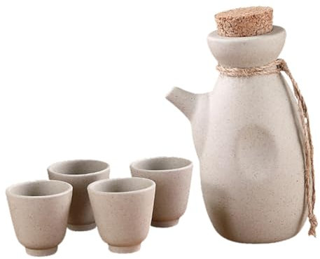 LABRIMP Japanisches Sake Satz aus Keramik 1 Flasche 300ml, 4 Becher 50 Ml