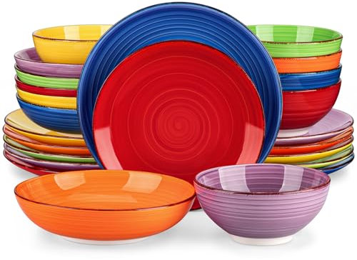 vancasso Bonita - Servizio da tavola per 6 persone, stoviglie in gres, 24 pezzi, piatti piatti, piatti da insalata, piatti fondi e ciotole, multicolore, compatibile con lavastoviglie e forno a