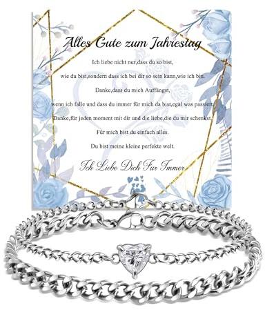 SUNSH Jahrestag Geschenk für Ihn,Partner Armbander,Jahrestag Geschenk für Sie,Partnerarmbänder für Frau Freundin Freund Mann Ehemann,Weihnachten Geburtstag Valentinstag-Silber
