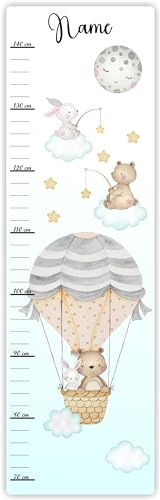 Farbklecks-Collection Kinder Messlatte Heissluftballonbärchen 70-140 cm personalisierbar mit Namen, Messleiste, Kinderzimmer, Holzmesslatte (Bunter Hintergrund)