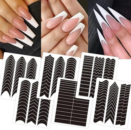 French Nails Schablone, 12 Blatt French Nails Stempel Selbstklebende French Tip Guides Nagelaufkleber Nail Art Tipps Für DIY Dekoration Schablone Werkzeuge