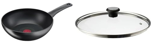 Tefal G26019 Ultimate On Wokpfanne 28CM & Glasdeckel 28 cm, Edelstahlfassung, Spülmaschinenfest, Dampfventil, Thermokunststoffgriff, 28097712