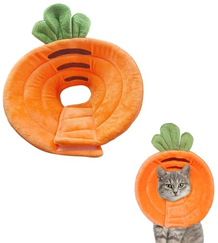 crazy bean Halskrause Katze Weich Leckschutz Hunde Schutzkragen Kegelhalsbänder Verstellbar für Haustiere Genesungshalsband Orangefarbene Karotte Orangefarbene Karotte,S