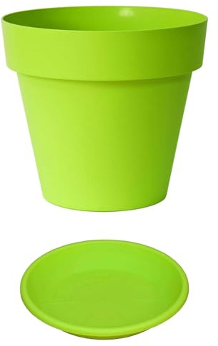 Euro3plast MITU Blumentopf mit Untersetzer in rund aus Kunststoff in der Farbe Grün für den Innen- und Außenbereich, 7 Größen zur Wahl (50 cm)