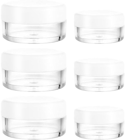 Coptiner 6Pcs Empty Plastic Cosmetic Jars with White Lids,Mini Travel Cosmetic Container,Makeup Sample Containers,Leak Proof Refillable Jars,Storage Pot Bottle for Creams, Lotion, Glitter Nail Art