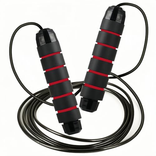 2.7m Stahl-Springseil längenverstellbar, dickes Stahlseil, Doppellager, ergonomische Anti-Rutsch-Griffe, ideal für Fitnessübungen für Erwachsene und Kinder - FHISKUNYU