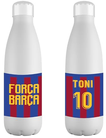 Mookase Botella Personalizada del Barcelona con Nombre y Numero - Botella de Acero Inoxidable de 700 ml - Regalo Original para Niña y Niño.