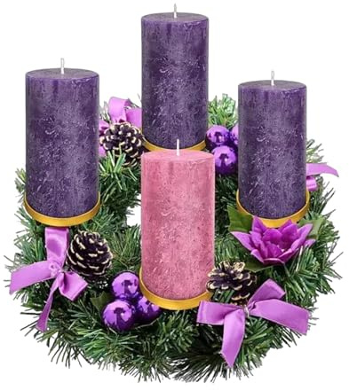 Candelabro de corona de Adviento de Navidad – 2024 pequeñas coronas de candelabro cónico de Navidad, con lazos de cinta, candelabro de adviento, centro de mesa