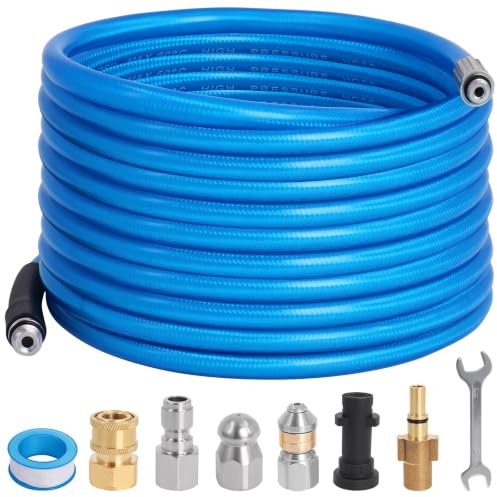 15m Pressure Washer Drain Jetting Pipe Hose Kit Compatible with Karcher K | Multi-Adapter Sewer Jetter Hose Kit with Jet and Rotating Nozzles Compatible with Karcher K Series Bosch AQT Pressure Washers