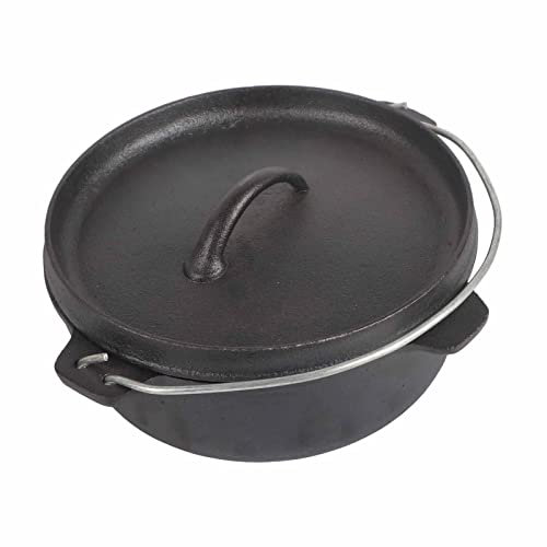 ZASCHMOY Marmite en Fonte, Chaudron en Fonte avec Couvercle et Poignée Circulaire en Fonte Pré-assaisonnée pour Le Camping, Pique-Nique, Randonnée, Barbecue