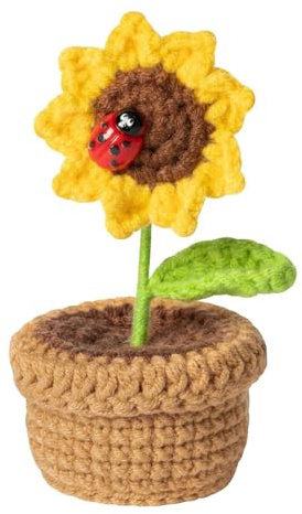Laroal Figurina all'uncinetto a forma di girasole, ornamento decorativo in miniatura per scrivania e supporto emotivo