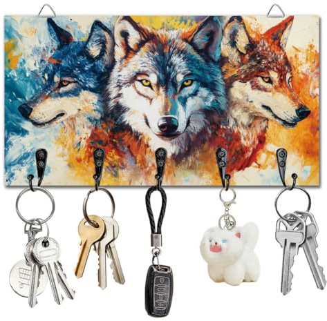 DELORIGIN Llavero gancho para llaves montado en la pared tablero de llaves de madera casa lobo titular de llaves para pared puerta decorativa entrada pasillo cocina nuevo hogar regalo