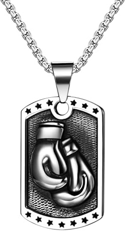JewelryWe Schmuck Edelstahl Herrschsüchtige Boxhandschuhe Männer Anhänger mit Halskette, Herren Kette, Silber Schwarz Gold, mit Geschenk Tüte