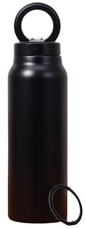 Pluuttiem Isolierte Edelstahl-Wasserflasche mit Magnetischer Telefonhalterung für Outdoor-Sportarten, Doppellagige Vakuumflasche, Schwarz