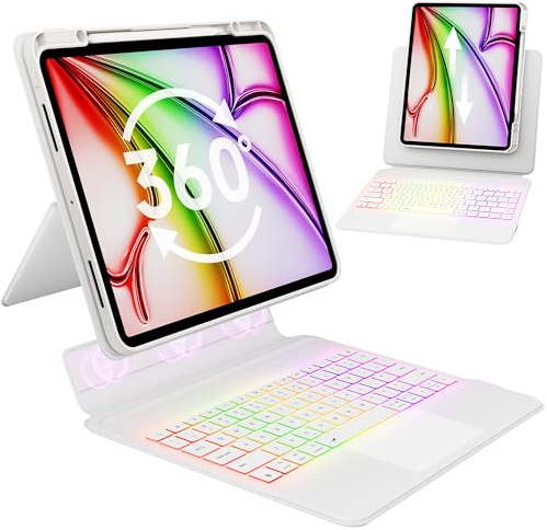GUSGU SplitFolio Detachable for iPad Air 13-in.(M3/M2, 2025/2024), iPad Pro 12.9-in (6/5/4/3 Gen) Keyboard Case with Kickstand, 360° Rotation & Up-Down Lift Protective Case for iPad, White