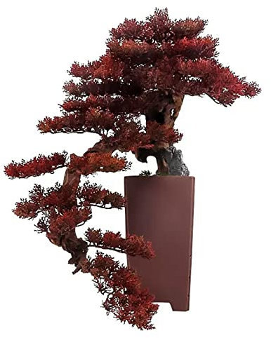 Simulationsbaum, künstlicher Bonsai-Baum, rot, Simulation, Willkommenskiefer, Bonsai-Baum, Innen-, Wohnzimmer-, Schreibtisch-Dekor, rote Bonsai-Pflanze, 26,3 Zoll, großer Kunstbaum mit Vase, künstlic