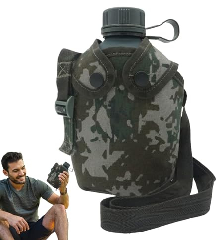 Gourde Isotherme Pour Cantine - Gourde Isotherme Pour L'extérieur | Portable Porte-liquides Isotherme Avec Housse Tactique, Porte-gobelet Étanche De Style Militaire Pour La Randonnée, 20 X 14 X 7 Cm