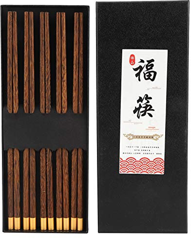 5 paia set di bacchette in legno, bacchette riutilizzabili da 25 cm bastoncini da braciola intagliati a mano leggeri con le bacchette in stile cinese con scatola (Gsyclekzff-11)