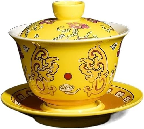 SUNMME Juego de té con Tazas, Cuencos y Tapas, de cerámica China, sopera Tradicional Multicolor, Color sólido, portátil, para Viajes, Hermoso (Capacidad: 12 x 9,5 cm, 170 ml, 6 Unidades)