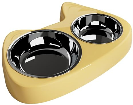 Bekecidi Comedero de Acero Inoxidable para Gatos, Comedero Amarillo con Doble Soporte para agua y Comida Suministros para Perros y Gatos