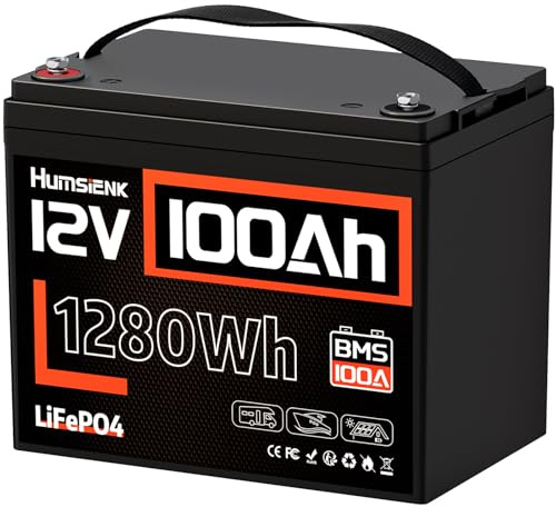 HumsiENK 12V 100AH LiFePO4 Battery,100A BMS Lithium Leisure Battery, 1280Wh Energy with Low Temp Protection for Motorhomes,Campervan,Narrowboat,Solar