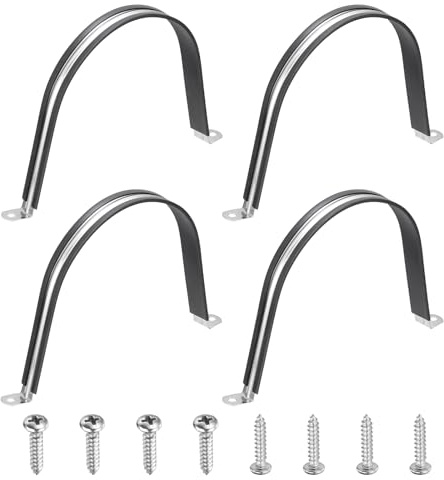 sourcing map 4Pcs 150mm Pipe Clips, 304 Stainless Steel Rubber Coated Cushion Pipe Strap Clamp U-Shaped Bracket with M3x1150mm Screws for Tube Hose Cable Installation, Black
