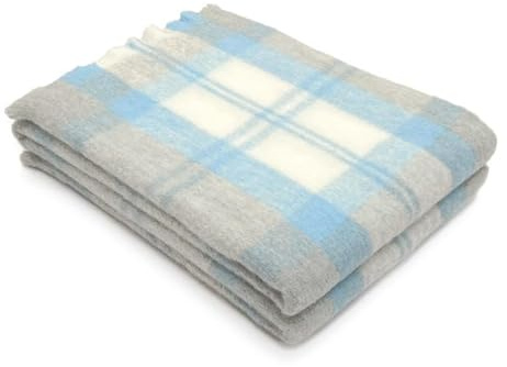 SOFT & SOFT AP MOHAIR Coperta Lana/Plaid per Letto Singolo Scozzese-Azzurro