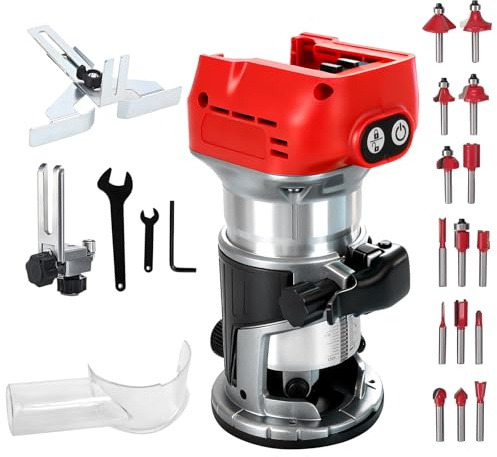 Défonceuse compacte sans fil pour Milwaukee 18 V, 800 W sans balais pour le travail du bois, moteur sans balais 30 000 tr/min avec 15 mèches de défonceuse à tige de 1/4