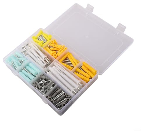 Set di 300 tasselli e viti per cartongesso per fissaggio a parete fai da te, viti autofilettanti a testa piatta in acciaio legato con tasselli in plastica ondulata, resistenti alla ruggine per legno