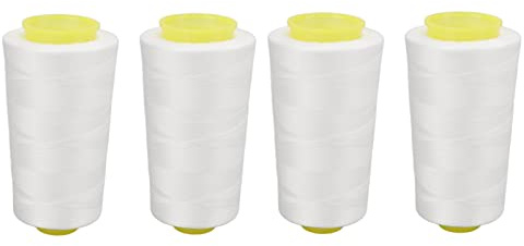 Tnfeeon Hilo Serger de 4 Piezas, Hilo de Coser Blanco de Poliéster de Primera Calidad para Proyectos de Overlock y Acolchado