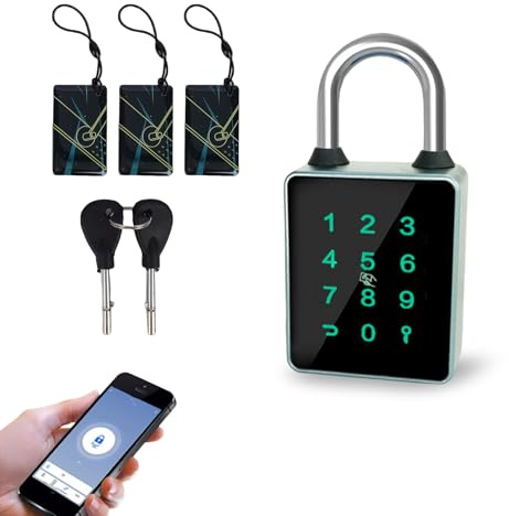 VBESTLIFE Lucchetto con Impronte Digitali con Backup della Chiave, Lucchetto per Cancello con Combinazione Intelligente Esterno Impermeabile con 3 Carte IC, Intelligente con