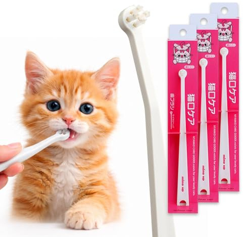 MIND UP 3 Pack Cat Toothbrush with Micro Head, 15° Angled Design for Easier Reach, Pet Toothbrush for Cats & Kittens, Gentle Everyday Brushing, Made in Japan