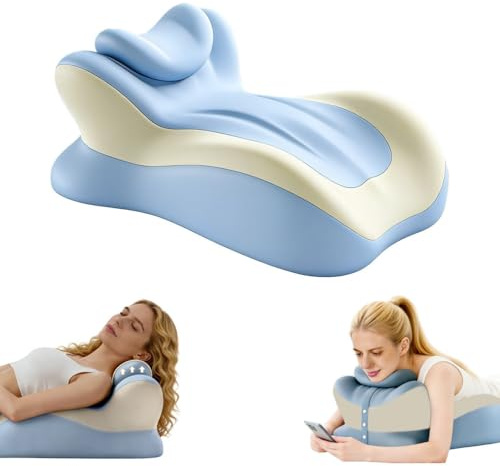 LuhjLyhj Adult Memory Foam Ergonomic Wedge Prone Pillow, Multi-Position Support Bed Pillow, Butt Cushion for Couples, Anti Snoring, Ideal for Massage, Reading, with Removable Washable Cover (Blue)