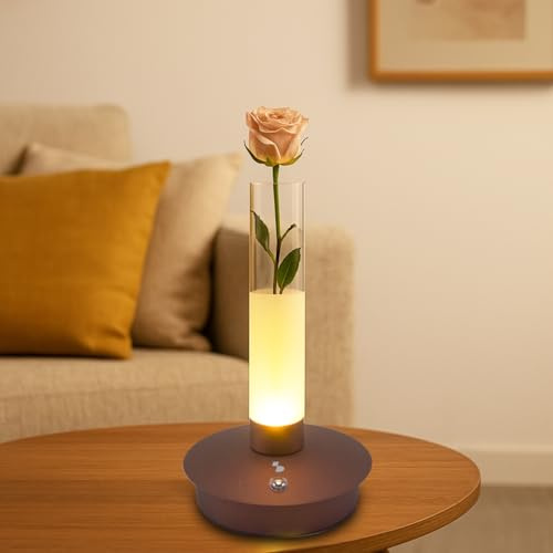 BEPER P207ILI550 Lampada da Tavolo Ricaricabile FLORA, Lampada LED Touch con Vaso Luminoso per Fiori, 3 Tonalità di Luce, 24 Ore di autonomia, Ricarica USB, Luce d’Ambiente Decorativa