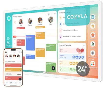Cozyla Calendar Plus 2: 24 Digitaler Kalender Wand mit Google Play Store | Anpassbares Dashboard, Sprachassistent, Touchscreen, Echtzeit Kalender-Sync, Aufgaben- & Belohnungssystem, Essensplanung