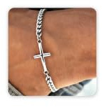TOLOWOBK Herren Armband Kreuz Edelstahl Panzerkette Figarokette Boxkette | Männer Armbänder in Silber Christliche Schulstart Taufe Weihnachten Geburtstag Geschenke für Mann Sohn Enkel Bruder Freund